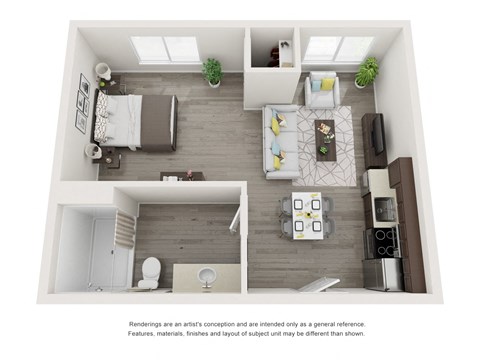 Floor plan for studio, 1 bath, 425 sqft